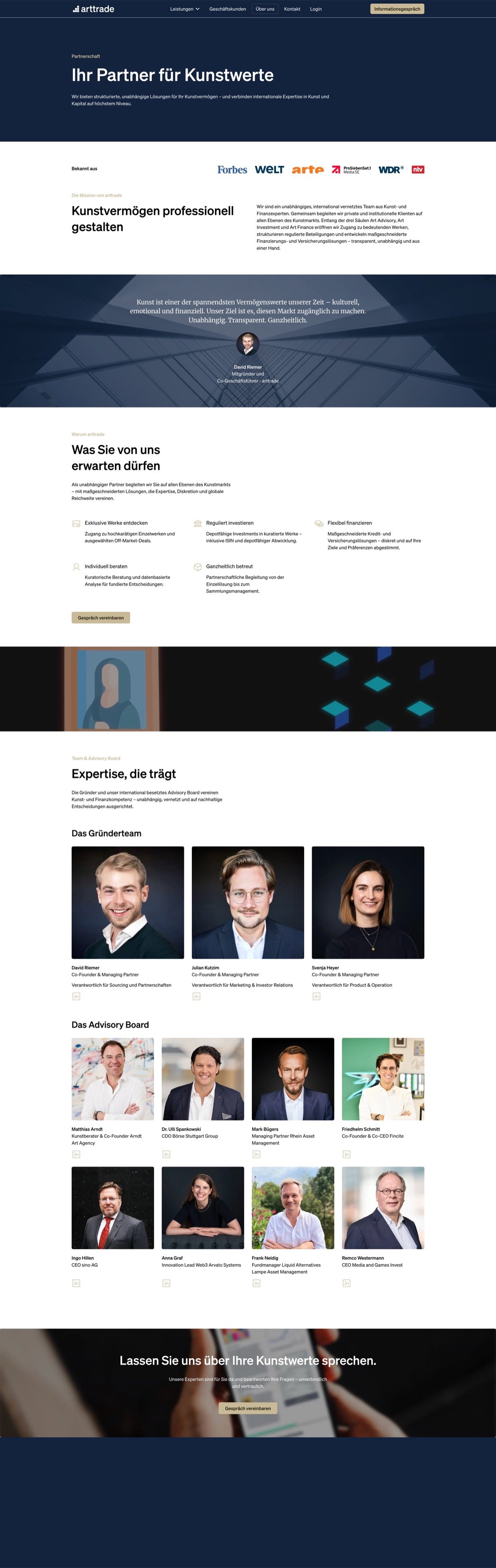 Über-uns-Seite von arttrade